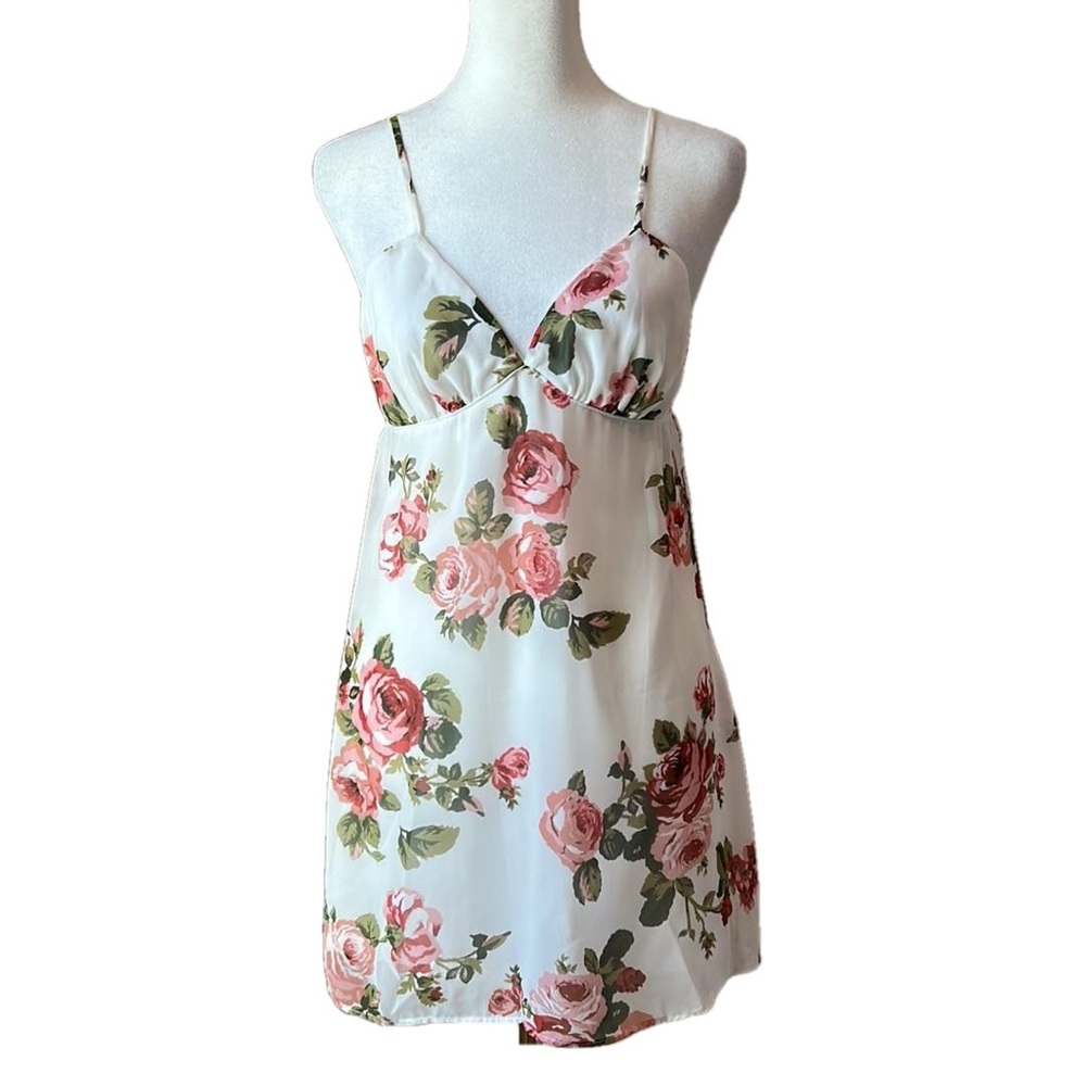 Show Me Your Mumu Kylie Mini Slip Dress Floral Rose White/Pink Spaghetti Strap S